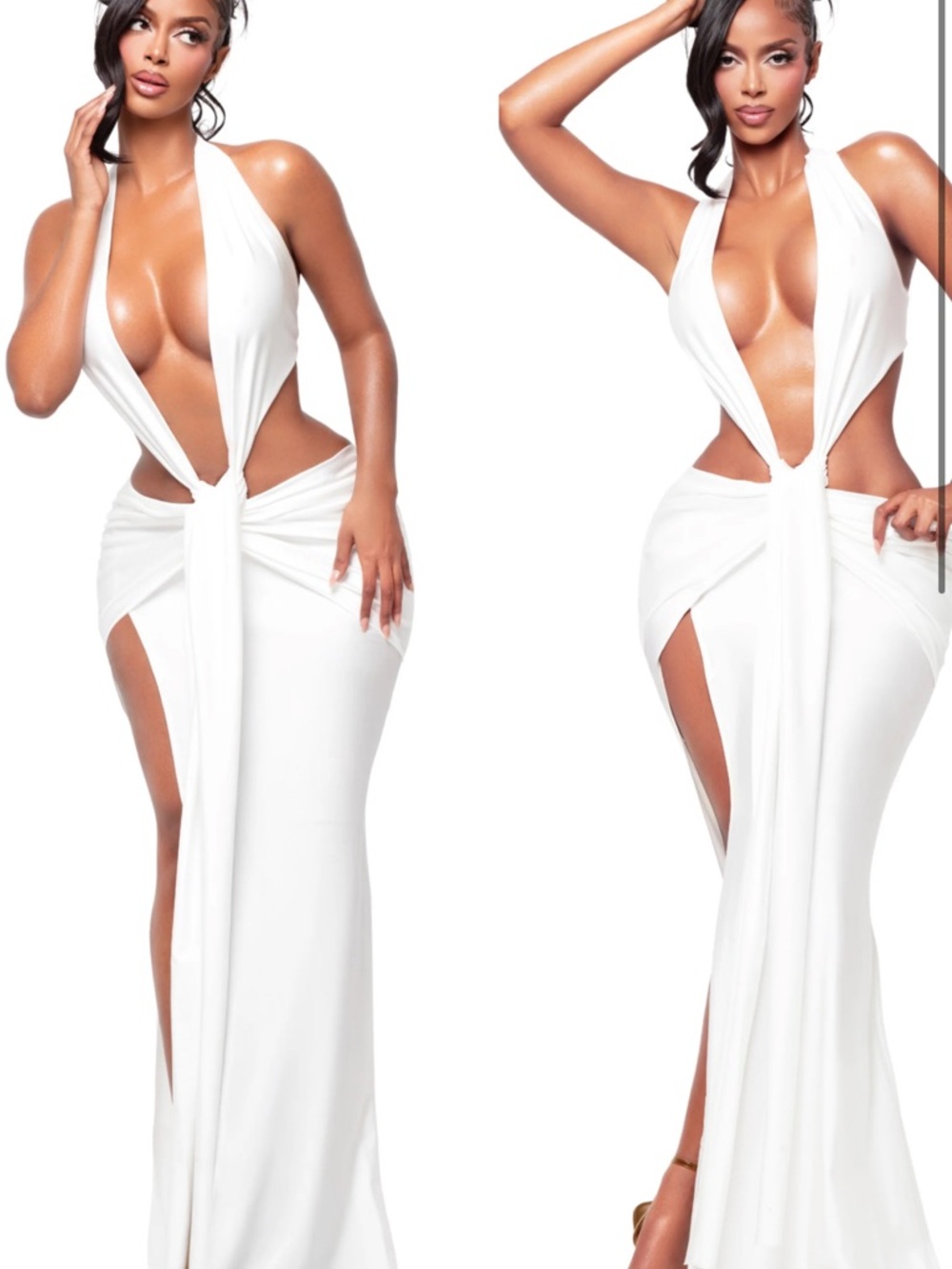 YAGI BELIZE BLANCO PLUNGE DRESS